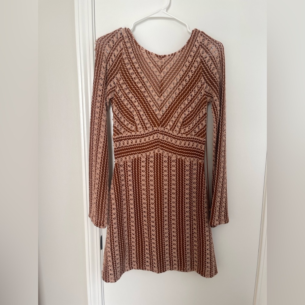 NWT Free People Crochet Long Sleeve Mini Dress